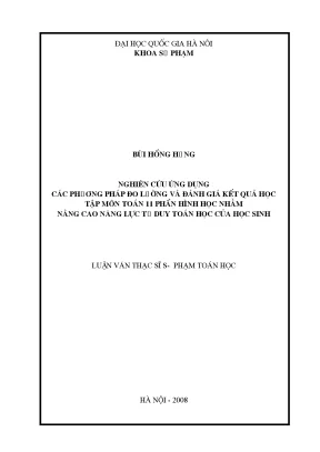 Luận văn thạc sĩ vnu ued nghiên cứu ứng dụng các phương pháp đo lường và đánh giá kết quả học tập môn toán lớp 11 phần hình học nhằm nâng cao năng lực tư duy toán học của học sinh