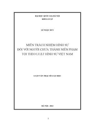 Luận văn thạc sĩ vnu ls miễn trách nhiệm hình sự đối với người chưa thành niên phạm tội theo luật hình sự việt nam
