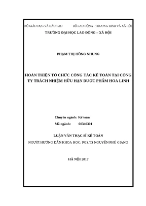 Luận văn hoàn thiện tổ chức công tác kế toán tại công ty trách nhiệm hữu hạn dược phẩm hoa linh