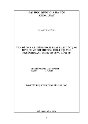 Luận văn thạc sĩ vnu ls vấn đề oan và chính sách pháp luật tố tụng hình sự về bồi thường thiệt hại cho người bị oan trong tố tụng hình sự