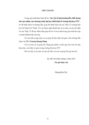 Luận văn thạc sĩ các yếu tố ảnh hưởng đến chất lượng đào tạo online của chương trình đại học khối kinh tế trường đại học fpt