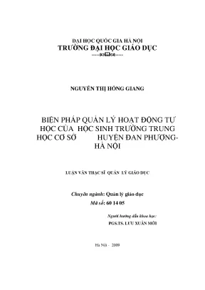 Luận văn thạc sĩ vnu ued biện pháp quản lý hoạt động tự học của học sinh trường trung học cơ sở huyện đan phượng hà nội