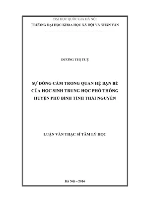 Luận văn thạc sĩ ussh sự đồng cảm trong quan hệ bạn bè của học sinh trung học phổ thông huyện phú bình tỉnh thái nguyên