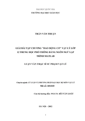 Luận văn thạc sĩ vnu ued giải bài tập chương dao động cơ vật lý lớp 12 trung học phổ thông bằng ngôn ngữ lập trình matlab
