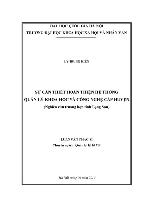Luận văn thạc sĩ ussh sự cần thiết hoàn thiện hệ thống quản lý khoa học và công nghệ cấp huyện nghiên cứu trường hợp ở tỉnh lạng sơn