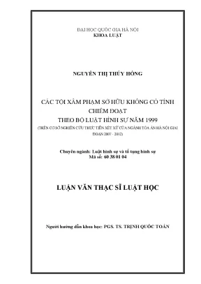 Luận văn thạc sĩ vnu ls các tội xâm phạm sở hữu không có tính chiếm đoạt theo bộ luật hình sự năm 1999 trên cơ sở nghiên cứu thực tiễn xét xử của ngành tòa án hà nội giai đoạn 2007 2012