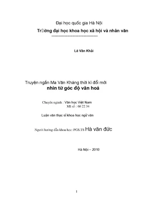 Luận văn thạc sĩ ussh truyện ngắn ma văn kháng thời kỳ đổi mới nhìn từ góc độ văn hóa
