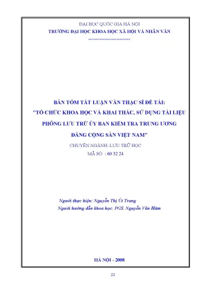Luận văn thạc sĩ ussh tổ chức khoa học và khai thác sử dụng tài liệu phông lưu trữ ủy ban kiểm tra trung ương đảng cộng sản việt nam