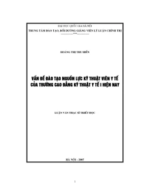 Luận văn thạc sĩ ussh vấn đề đào tạo nguồn lực kỹ thuật viên y tế của trường cao đẳng kỹ thuật y tế 1 hiện nay