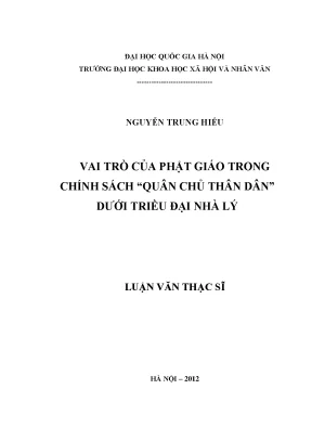 Luận văn thạc sĩ ussh vai trò của phật giáo trong chính sách quân chủ thân dândưới triều đại nhà lý