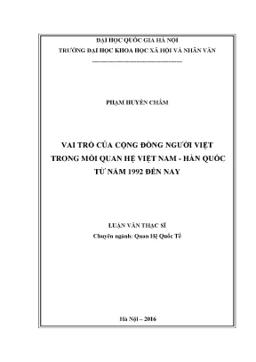 Luận văn thạc sĩ ussh vai trò của cộng đồng người việt trong mối quan hệ việt nam hàn quốc từ năm 1992 đến nay