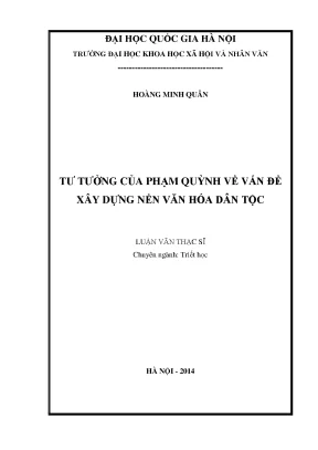 Luận văn thạc sĩ ussh tư tưởng của phạm quỳnh về vấn đề xây dựng nền văn hóa dân tộc