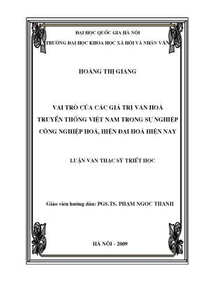 Luận văn thạc sĩ ussh vai trò của các giá trị văn hóa truyền thống việt nam trong sự nghiệp công nghiệp hóa hiện đại hóa hiện nay