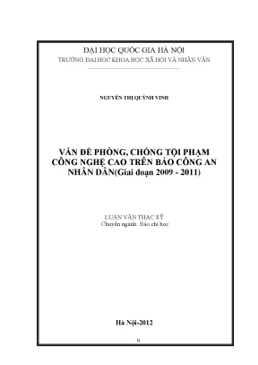 Luận văn thạc sĩ ussh vấn đề phòng chống tội phạm công nghệ cao trên báo công an nhân dân giai đoạn 2009 2011