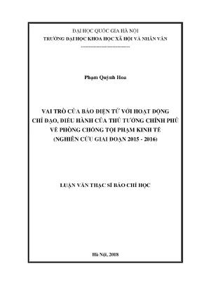 Luận văn thạc sĩ ussh vai trò của báo điện tử với hoạt động chỉ đạo điều hành của thủ tướng chính phủ về phòng chống tội phạm kinh tế nghiên cứu giai đoạn 2015 2016