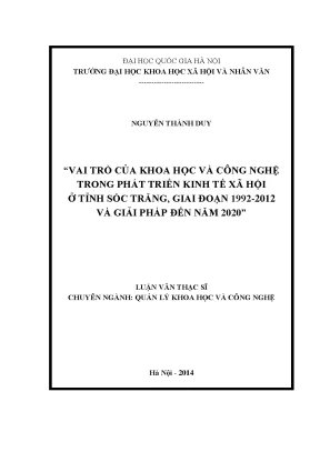 Luận văn thạc sĩ ussh vai trò của khoa học và công nghệ trong phát triển kinh tế xã hội ở tỉnh sóc trăng giai đoạn 1992 2012