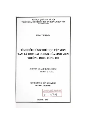 Luận văn thạc sĩ ussh tìm hiểu hứng thú học tập môn tâm lý học đại cương của sinh viên trường đhdl đông đô