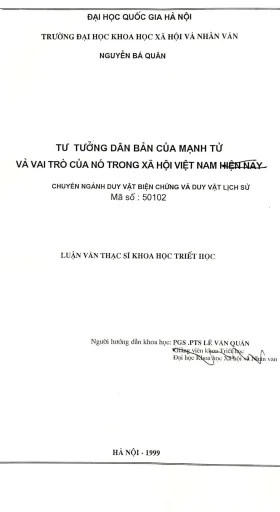Luận văn thạc sĩ ussh tư tưởng dân bản của mạnh tử và vai trò của nó trong xã hội việt nam