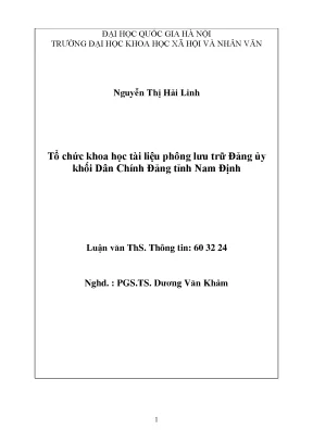 Luận văn thạc sĩ ussh tổ chức khoa học tài liệu phông lưu trữ đảng ủy khối dân chính đảng tỉnh nam định