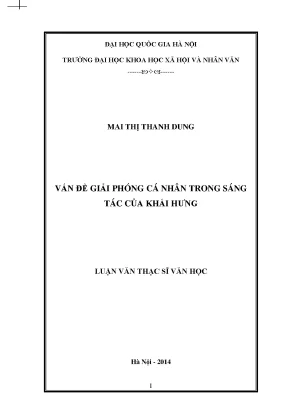 Luận văn thạc sĩ ussh vấn đề giải phóng cá nhân trong sáng tác của khái hưng