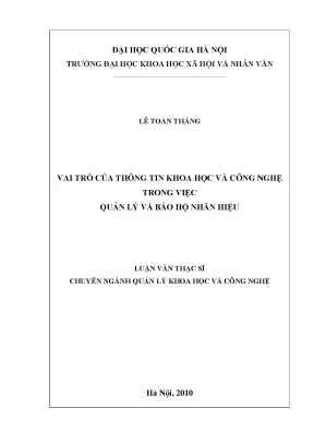 Luận văn thạc sĩ ussh vai trò của thông tin khoa học và công nghệ trong việc quản lý và bảo hộ nhãn hiệu