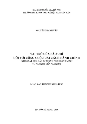 Luận văn thạc sĩ ussh vai trò của báo chí đối với công cuộc cải cách hành chính