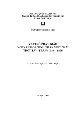 Luận văn thạc sĩ ussh vai trò phật giáo với văn hoá tinh thần việt nam thời lý trần 1010 1400