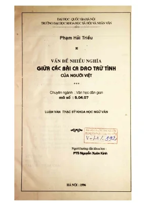 Luận văn thạc sĩ ussh vấn đề nhiều nghĩa giữa các bài ca dao trữ tình của người việt