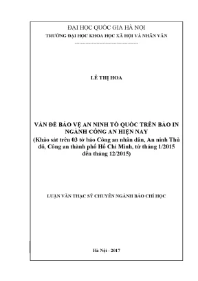 Luận văn thạc sĩ ussh vấn đề bảo vệ an ninh tổ quốc trên báo in ngành công an hiện nay khảo sát trên 03 tờ báo công an nhân dân an ninh thủ đô công an thành phố hồ chí minh