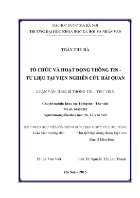 Luận văn thạc sĩ ussh tổ chức và hoạt động thông tin tư liệu tại viện nghiên cứu hải quan