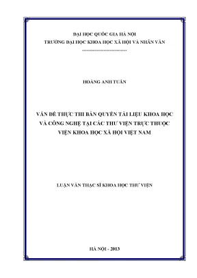 Luận văn thạc sĩ ussh vấn đề thực thi bản quyền tài liệu khoa học và công nghệ tại các thư viện trực thuộc viện khoa học xã hội việt nam
