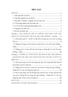 Luận văn thạc sĩ ussh tư tưởng đức trị của nho giáo khổng mạnh và ý nghĩa của nó đối với việc xây dựng đạo đức xã hội ở nước ta hiện nay