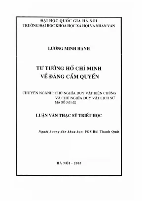 Luận văn thạc sĩ ussh tư tưởng hồ chí minh về đảng cầm quyền