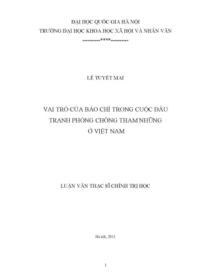Luận văn thạc sĩ ussh vai trò của báo chí trong cuộc đấu tranh phòng chống tham nhũng ở việt nam