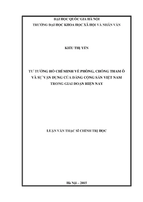 Luận văn thạc sĩ ussh tư tưởng hồ chí minh về phòng chống tham ô và sự vận dụng của đảng cộng sản việt nam trong giai đoạn hiện nay