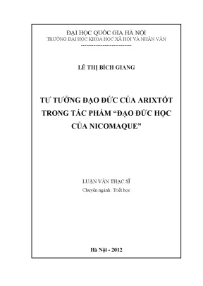 Luận văn thạc sĩ ussh tư tưởng đạo đức của arixtốt trong tác phẩm đạo đức học của nicomaque