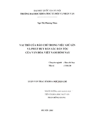 Luận văn thạc sĩ ussh vai trò của báo chí trong việc giữ gìn và phát huy bản sắc dân tộc của văn hoá việt nam hôm nay
