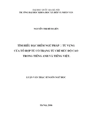 Luận văn thạc sĩ ussh tìm hiểu đặc điểm ngữ pháp từ vựng của tổ hợp từ có trạng từ chỉ mức độ cao trong tiếng anh và tiếng việt