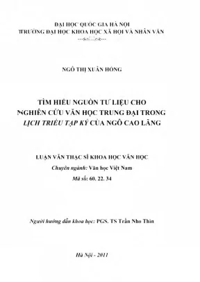 Luận văn thạc sĩ ussh tìm hiểu nguồn tư liệu cho nghiên cứu văn học trung đại trong lịch triều tạp kỷ của ngô cao lãng