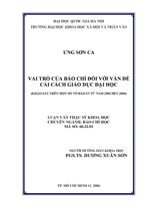Luận văn thạc sĩ ussh vai trò của báo chí đối với vấn đề cải cách giáo dục đại học