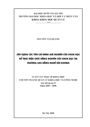 Luận văn thạc sĩ ussh xây dựng các tiêu chí đánh giá nghiên cứu khoa học để thực hiện chức năng nghiên cứu khoa học tại trường cao đẳng nghề hải dương