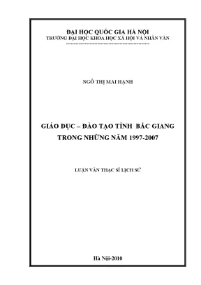 Luận văn thạc sĩ ussh giáo dục đào tạo tỉnh bắc giang trong những năm 1997 2007