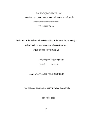 Luận văn thạc sĩ ussh khảo sát các biến thể đồng nghĩa câu đơn trần thuật tiếng việt và ứng dụng vào giảng dạy cho người nước ngoài
