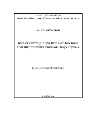 Luận văn thạc sĩ ussh đổi mới việc thực hiện chính sách dân tộc ở tỉnh thừa thiên huế trong giai đoạn hiện nay