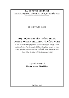 Luận văn thạc sĩ ussh hoạt động truyền thông trong doanh nghiệp khoa học và công nghệ khảo sát ba doanh nghiệp khoa học và công nghệ