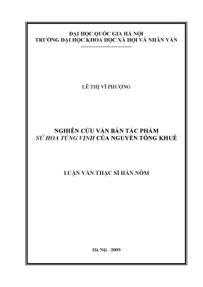 Luận văn thạc sĩ ussh nghiên cứu văn bản tác phẩm sứ hoa tùng vịnh của nguyễn tông khuê