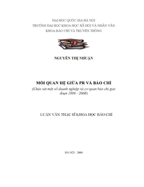 Luận văn thạc sĩ ussh mối quan hệ giữa pr và báo chí khảo sát một số doanh nghiệp và cơ quan báo chí giai đoạn 2006 2008