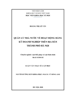 Luận văn thạc sĩ quản lý nhà nước về hoạt động đăng ký doanh nghiệp trên địa bàn thành phố hà nội