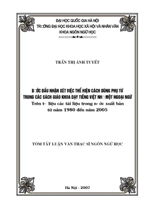 Luận văn thạc sĩ ussh bước đầu nhận xét việc thể hiện cách dùng phụ từ trong các sách giáo khoa dạy tiếng việt như một ngoại ngữ