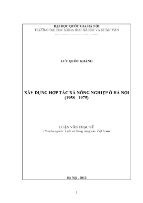 Luận văn thạc sĩ ussh xây dựng hợp tác xã nông nghiệp ở hà nội 1958 1975